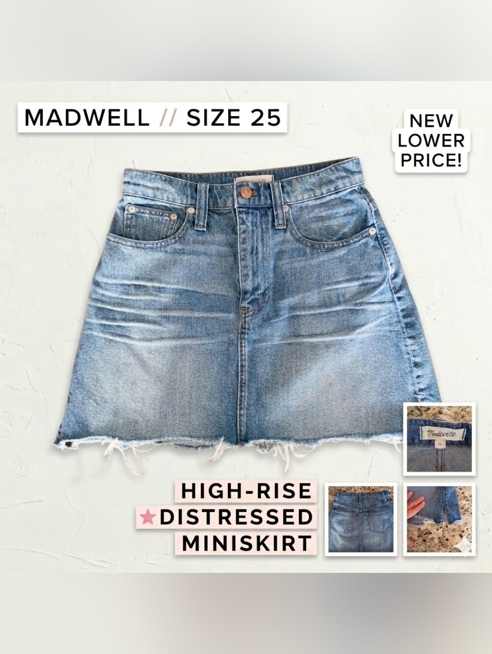 Madewell High Rise Distressed Denim Jean Skirt 25